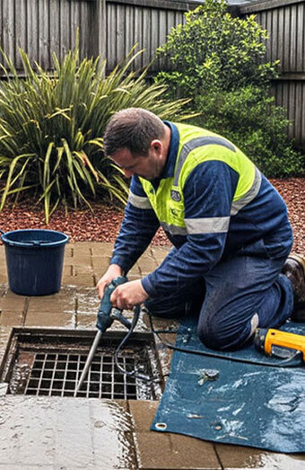Plumber Using Jackhammer Drain